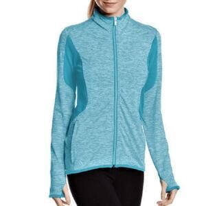 Adidas Mixed Media Golf Jacket Solar Blue White Heathered Thumbholes Size Medium